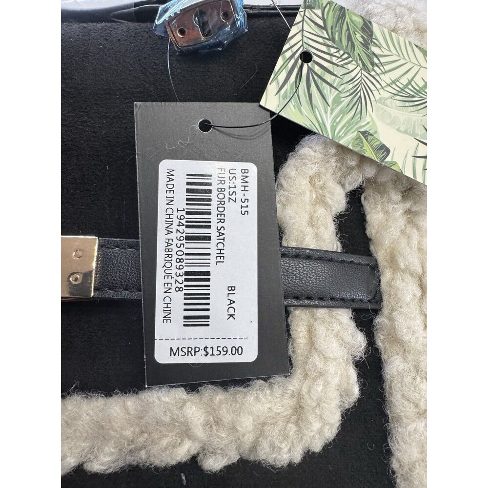 Badgley Mischka Vegan Leather Satchel Handbag Fur Border Black NWT $159 - Picture 2 of 8